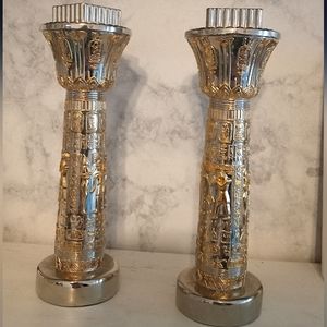 Two Egyptian candle holders hieroglyphic